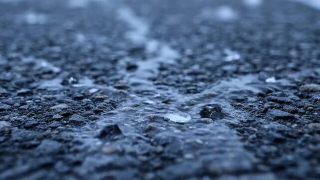 Severe Hailstorm Depicted On Asphalt Surface, Weather Phenomenon Visuals Captured