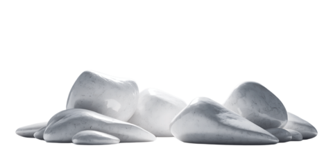A minimalist arrangement of smooth white stones against a dark background