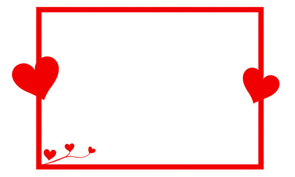 Red rectangular frame with heart accents and small decorative hearts in the corner suitable for romantic designs invitations valentines and greeting cards