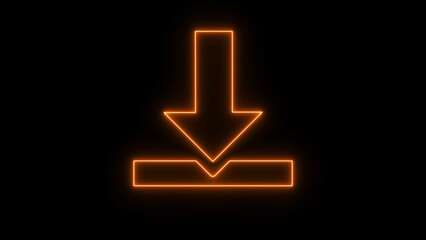 Orange Neon Download Icon on Black Background photo