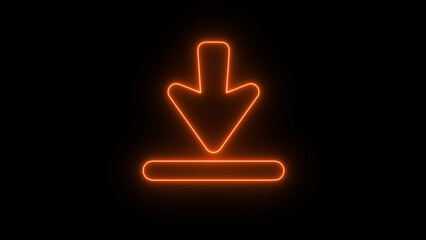 Orange Neon Download Icon on Black Background symbol