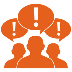 Three silhouettes with exclamation mark speech bubbles