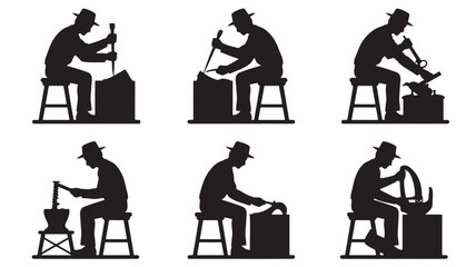 Blacksmith Working on Anvil in Workshop Silhouette