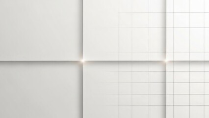 Large white squares intersect with grid patterned panels and subtle light reflections on surface