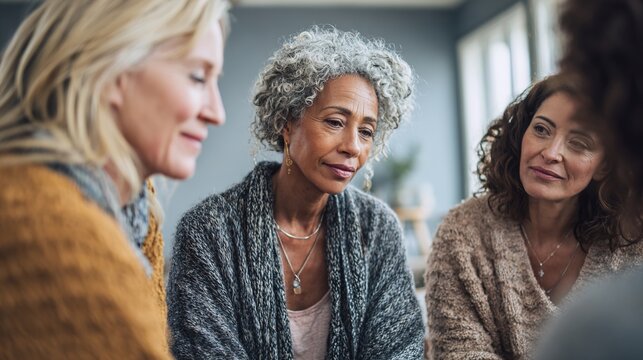 Circle of Support: A group of women engages in a candid conversation, fostering a safe space for empathy, sharing and mutual understanding. Capturing moments of connection, support, and friendship.