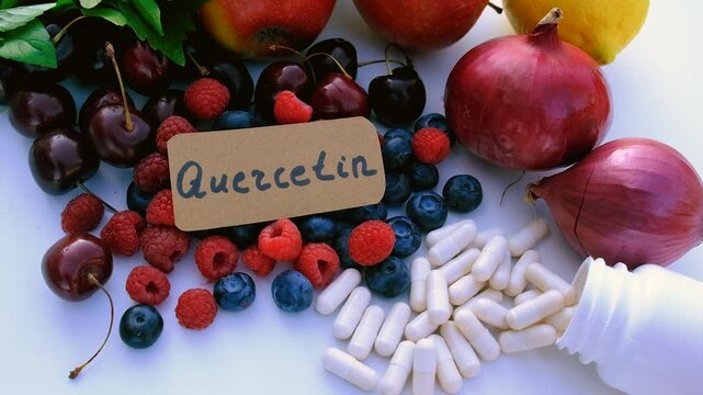 Products that contain quercetin. Selective focus.