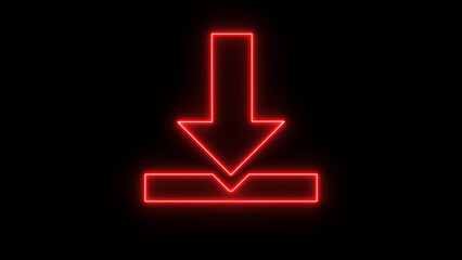 Red Neon Download Icon on Black Background symbol