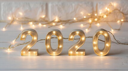 Golden Number 2020 Lighted Candles Celebrating New Year Festive Decor