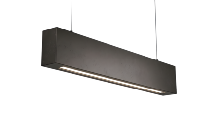 Sleek rectangular black pendant light isolated on transparent background