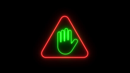 Red Triangle Warning Sign with Green Neon Hand image