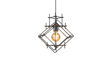 Geometric pendant light fixture with a dark bronze finish isolated on transparent background