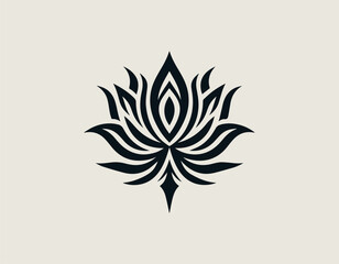 Fototapeta premium Elegant black tribal style lotus flower symbol with flowing lines and stylized petals vector illustration. Spiritual graphic concept