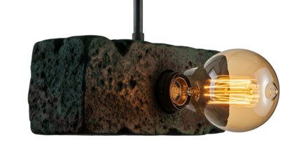 Unique lava stone pendant light isolated on transparent background for modern decor