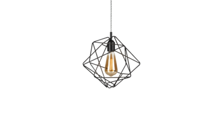 Modern geometric pendant light with a black finish isolated on transparent background