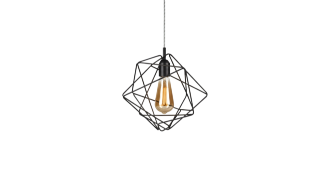 Modern geometric pendant light with a black finish isolated on transparent background - Powered by Adobe
