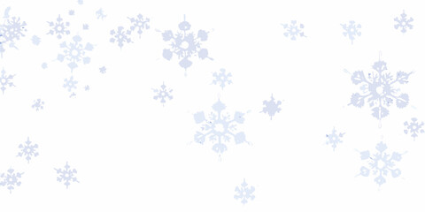 Delicate light blue snowflakes scattered across a bright white background
