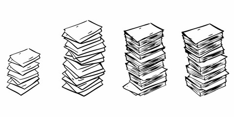 Illustrative sketch displaying stacked papers in varying height arrangements