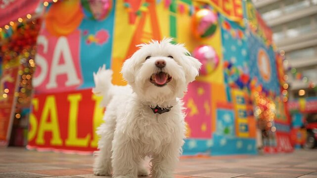 Cute Maltese Celebrating New Year with Balloons and Confetti