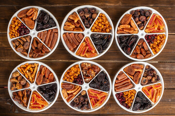 A collection of different types of dried fruit in a variety of shapes and sizes