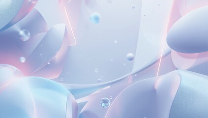 Abstract soft pastel background featuring flowing iridescent waves and floating translucent spheres creating a serene and futuristic visual experience