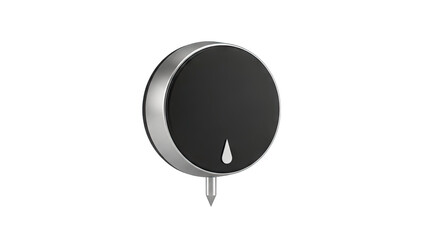 Black Round Knob with Droplet Icon Isolated on White