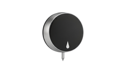 Black Round Knob with Droplet Icon Isolated on White