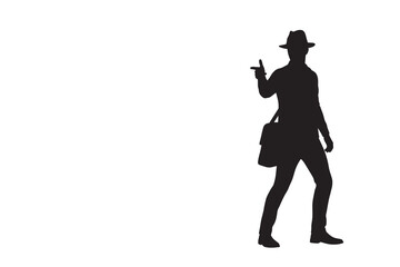 Man in Hat Pointing Finger Detective Silhouette