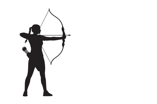 Female Archer Aiming with Bow and Arrow Silhouette