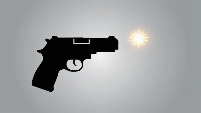 Silhouette pistol firing muzzle flash explosion motion graphic animation graphic design element weapon danger threat video.