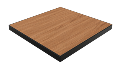 Modern square wooden tray with black metal frame, minimalist kitchen decor, elegant serving accessory, contemporary tabletop storage solution