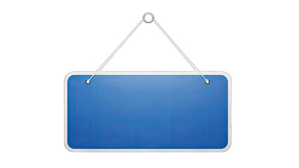 Blank Blue Sign Hanging on White Background