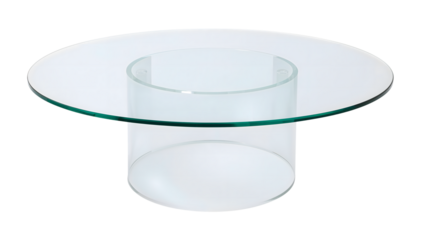 Modern round glass coffee table with cylindrical base for minimalist interior decor and contemporary living room design