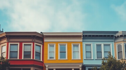 Colonial-style row houses with classic facades and uniform window placement