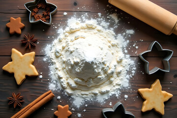 Holiday Cookie Preparation Scene on Rustic Table