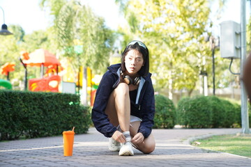 Young adult child workout outdoor public park 