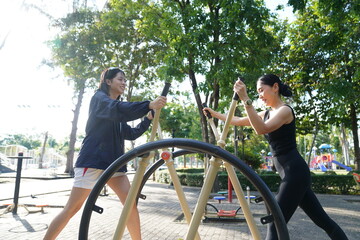Young adult child workout outdoor public park 