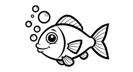 Happy Smiling Fish Blowing Bubbles on Isolated White Background