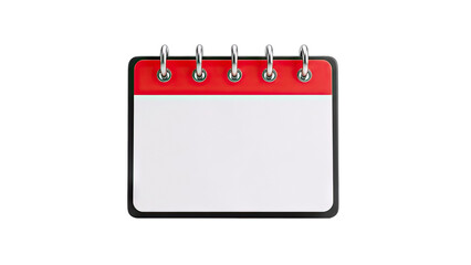 Blank Calendar with Red Top and Metal Rings on White Background