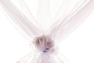 White Wedding Tulle Knot Closeup, Soft Veil Fabric Detail For Bridal Decor