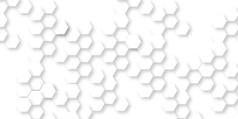Seamless creative geometric Pattern of white hexagon white abstract hexagon wallpaper or background. 3D Futuristic abstract honeycomb mosaic white background. white hexagon geometric texture.	
