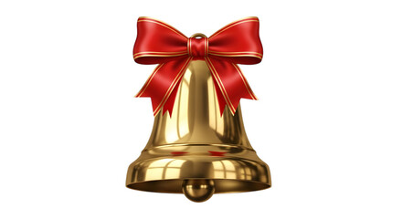 Golden bell with red ribbon isolated on transparent background