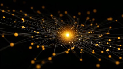 Abstract glowing orange sphere with radiating connecting lines and nodes, digital style, dark background, concept of energy, data network - Powered by Adobe