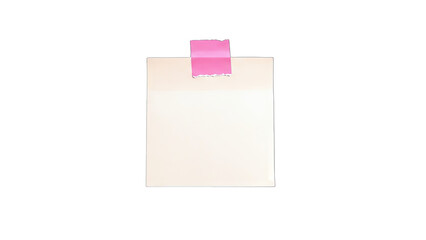 Blank Note Paper Held by Pink Tape on White Background