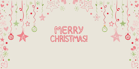 Festive christmas illustration with hanging ornaments and a heartwarming message