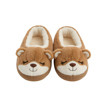 Cute bear face plush slippers for kids and adults, cozy fleece indoor footwear, soft animal house shoes, warm winter comfort