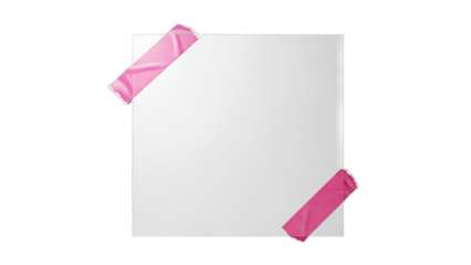 Blank White Paper Sheet Taped with Pink Tape on White Background