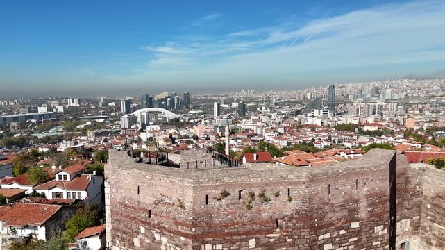 Historic Ankara Castle and panoramic city view of Ankara Turkey