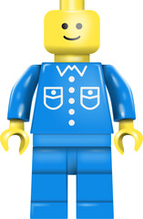 Fototapeta premium Classic Lego Worker Toy Brick Minifigure – Color-Changeable Vector Character Illustration with Handyman Construction Worker Outfit