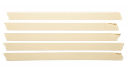 Five strips of beige masking tape lying flat on a black background