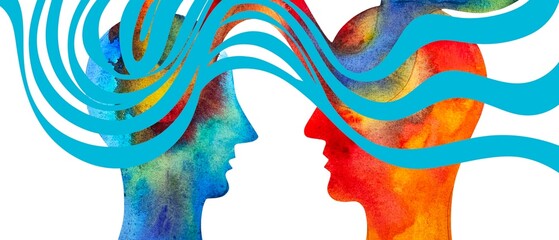 Dipinto acquerello telepatia. Comunicazione con pensiero.	
Telepatia 